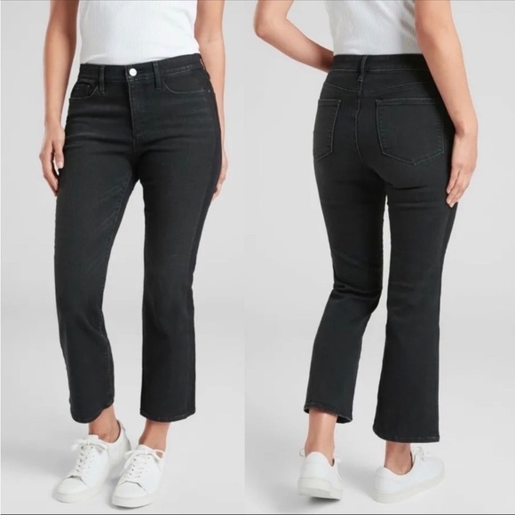 Athleta Sculptek Crop Kick Tuxedo Ankle High Rise Flare Jean Carbon Wash 0 - Picture 1 of 9